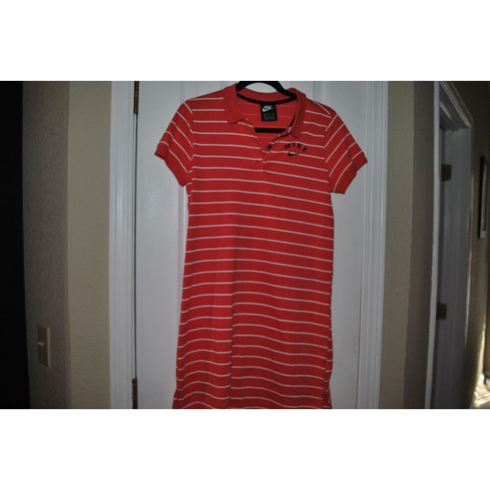 Girls Nike Coral with white Stripes Polo Dress size XL